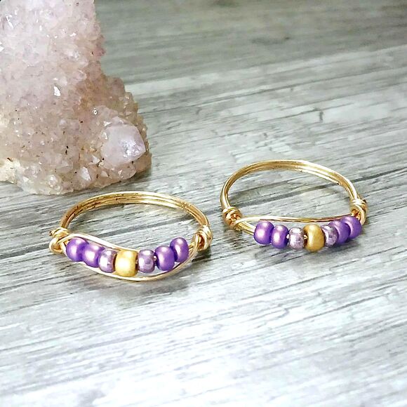Dainty Stackable Beaded Ring, Wire Wrapped, Minimalist Jewelry, Size 7.25 - Picture 1 of 2